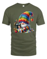 Cute Sewing Gnome Graphic T Shirt Cozy Crafty Art - military green t-shirt on white background