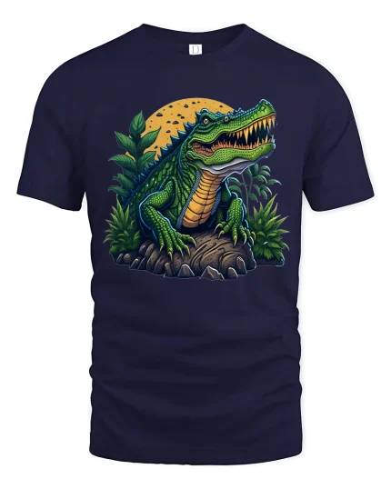 Fierce Jungle Alligator Graphic T Shirt Wild Nature Power - navy t-shirt on white background