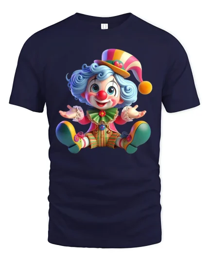 Cute Happy Clown Graphic T Shirt Playful Colorful Joy - navy t-shirt on white background