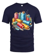 Colorful Sewing Thread Graphic T Shirt Creative Craft Art - navy t-shirt on white background