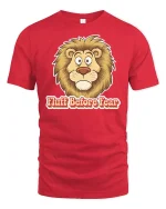 Funny Lion Fluff Before Fear Graphic T Shirt Cute Humor Art - red t-shirt on white background