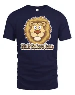 Funny Lion Fluff Before Fear Graphic T Shirt Cute Humor Art - navy t-shirt on white background