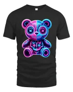 Neon Glow Teddy Bear Cute Dark Art Electric Vibes Tee - black t-shirt on white background