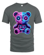 Neon Glow Teddy Bear Cute Dark Art Electric Vibes Tee - gray t-shirt on white background