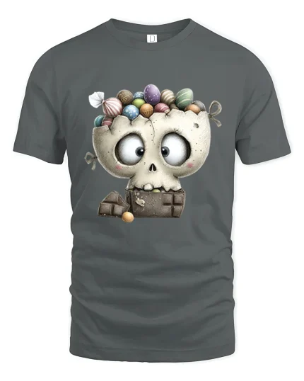 Cute Candy Skull Cartoon Art Sweet Dark Humor Graphic Tee - gray t-shirt on white background