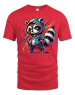 Cool Streetwear Raccoon Hoodie Art Urban Style Graphic Tee - red t-shirt on white background