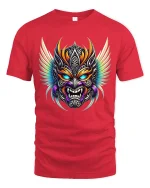 Fierce Winged Demon Mask Art Dark Fantasy Power Tee - red t-shirt on white background