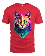 Colorful Geometric Cat Face Art Modern Neon Style Tee - red t-shirt on white background