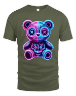Neon Glow Teddy Bear Cute Dark Art Electric Vibes Tee - military green t-shirt on white background