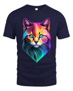 Colorful Geometric Cat Face Art Modern Neon Style Tee - navy t-shirt on white background
