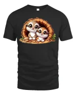 Adorable Twin Ferret Friends Cozy Burrow Cartoon Graphic Tee - black t-shirt on white background