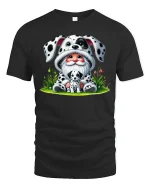 Cute Gnome Wearing Dalmatian Costume Sweet Cartoon Graphic Tee - black t-shirt on white background