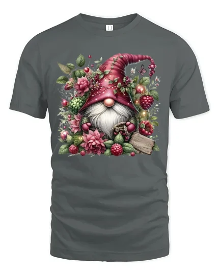 Enchanted Garden Gnome Floral Fantasy Art Nature Lover Tee - gray t-shirt on white background