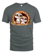 Adorable Twin Ferret Friends Cozy Burrow Cartoon Graphic Tee - gray t-shirt on white background