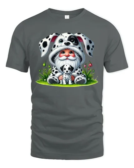 Cute Gnome Wearing Dalmatian Costume Sweet Cartoon Graphic Tee - gray t-shirt on white background