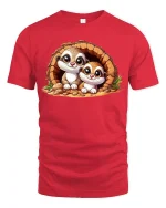 Adorable Twin Ferret Friends Cozy Burrow Cartoon Graphic Tee - red t-shirt on white background