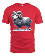 Cute Winter Ram Standing Proud Snowy Cartoon Illustration Tee - red t-shirt on white background