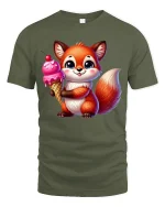 Cute Fluffy Bunny With Glasses Cozy Cartoon Illustration Tee - military green t-shirt on white background