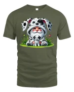 Cute Gnome Wearing Dalmatian Costume Sweet Cartoon Graphic Tee - military green t-shirt on white background
