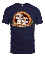 Adorable Twin Ferret Friends Cozy Burrow Cartoon Graphic Tee - navy t-shirt on white background