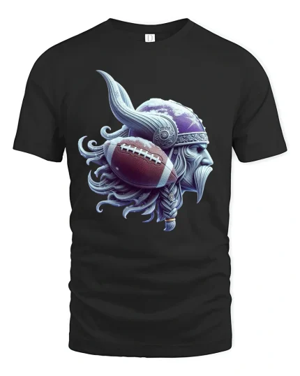 Viking Warrior Football Helmet Power Mythic Art Graphic Tshirt - black t-shirt on white background
