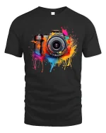 Color Splash Camera Art Creative Photography Graphic Tshirt - black t-shirt on white background