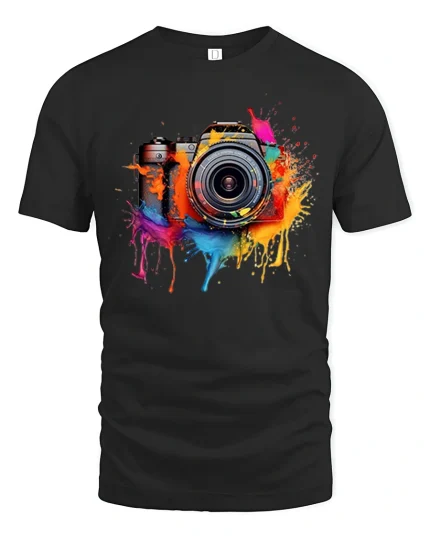 Color Splash Camera Art Creative Photography Graphic Tshirt - black t-shirt on white background