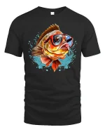 Funny Cool Fish Wearing Sunglasses Splash Art Graphic Tshirt - black t-shirt on white background