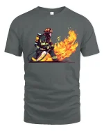 Brave Firefighter Battling Flames Heroic Action Illustration Tshirt - gray t-shirt on white background