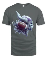 Viking Warrior Football Helmet Power Mythic Art Graphic Tshirt - gray t-shirt on white background