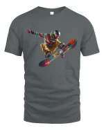 Epic Snowboard Air Trick Colorful Action Sports Art Graphic Tshirt - gray t-shirt on white background
