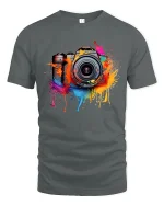 Color Splash Camera Art Creative Photography Graphic Tshirt - gray t-shirt on white background