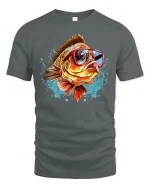 Funny Cool Fish Wearing Sunglasses Splash Art Graphic Tshirt - gray t-shirt on white background