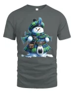 Funny Snowman Scottish Kilt Winter Art Graphic Tshirt - gray t-shirt on white background