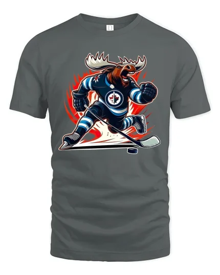 Fierce Hockey Moose Power Action Illustration Graphic Tshirt - gray t-shirt on white background