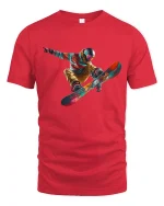 Epic Snowboard Air Trick Colorful Action Sports Art Graphic Tshirt - red t-shirt on white background
