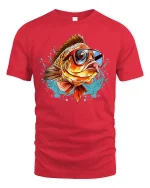 Funny Cool Fish Wearing Sunglasses Splash Art Graphic Tshirt - red t-shirt on white background