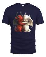 Cute Demon And Angel Hug Fantasy Love Illustration Graphic Tshirt - navy t-shirt on white background