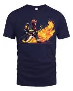Brave Firefighter Battling Flames Heroic Action Illustration Tshirt - navy t-shirt on white background