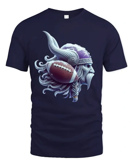 Viking Warrior Football Helmet Power Mythic Art Graphic Tshirt - navy t-shirt on white background
