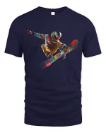 Epic Snowboard Air Trick Colorful Action Sports Art Graphic Tshirt - navy t-shirt on white background