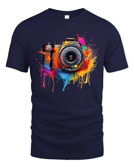Color Splash Camera Art Creative Photography Graphic Tshirt - navy t-shirt on white background