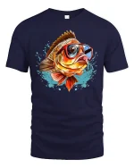 Funny Cool Fish Wearing Sunglasses Splash Art Graphic Tshirt - navy t-shirt on white background