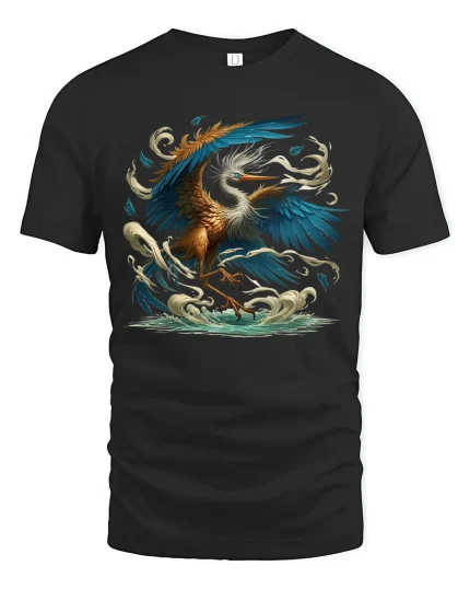 Majestic Phoenix Rising Storm Fantasy Art Graphic Tee - black t-shirt on white background