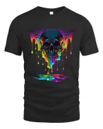 Melting Rainbow Skull Dark Art Psychedelic Graphic Tee - black t-shirt on white background