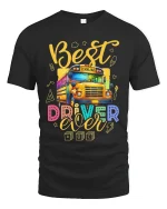 Best School Bus Driver Ever Colorful Appreciation Graphic Tee - black t-shirt on white background