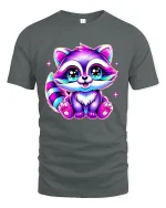 Cute Neon Raccoon Graphic Tee Sparkle Eyes Kawaii Art - gray t-shirt on white background