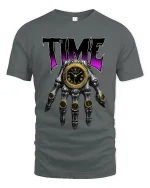 Time Is Power Skeleton Hand Clock Dark Fantasy Graphic Tee - gray t-shirt on white background