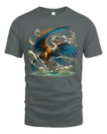 Majestic Phoenix Rising Storm Fantasy Art Graphic Tee - gray t-shirt on white background