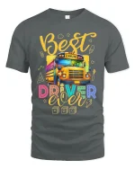 Best School Bus Driver Ever Colorful Appreciation Graphic Tee - gray t-shirt on white background